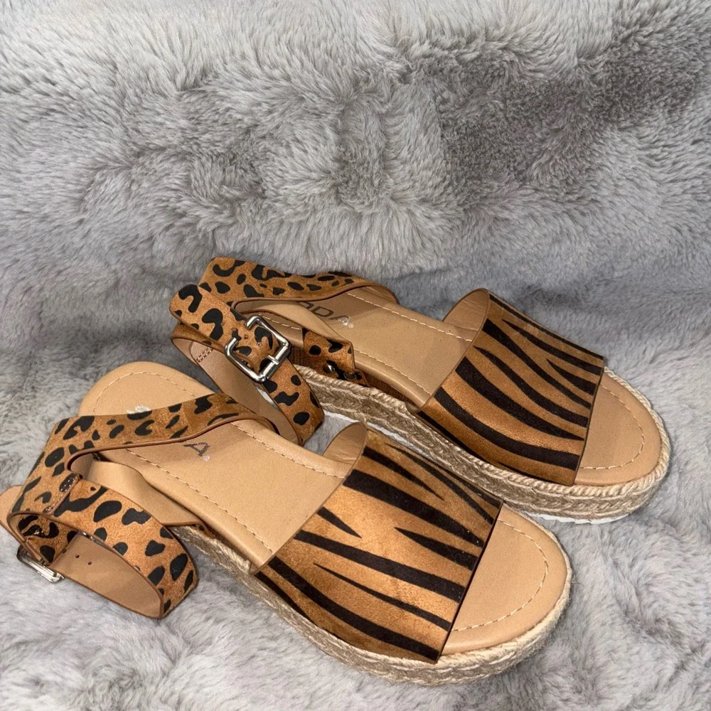 Soda Tan and Black Animal-Print Espadrille Sandals
